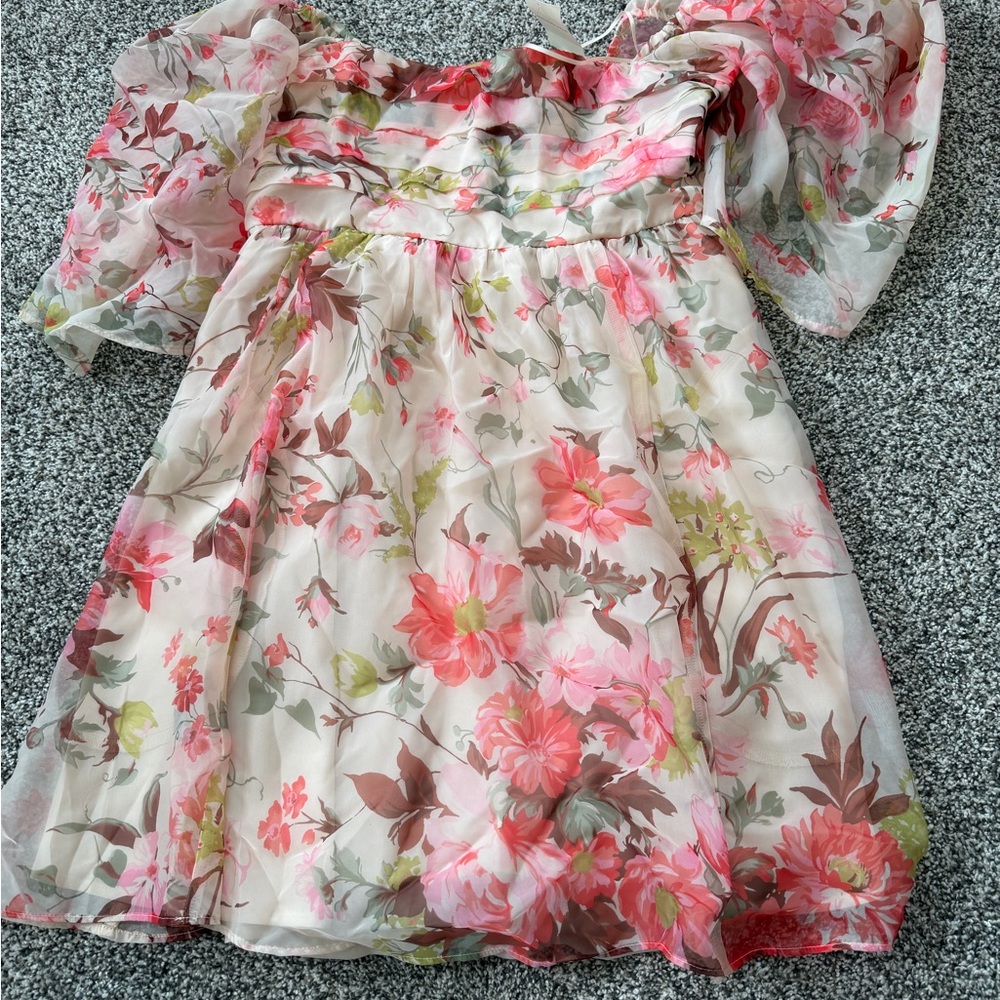 Abercrombie & Fitch Cream Floral Pink Garden Dress